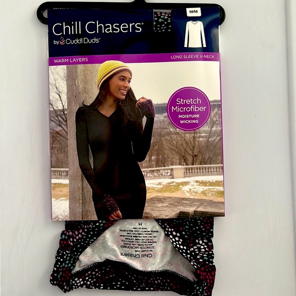 Cuddl Duds Chill Chasers Stretch Microfiber Long Sleeve V-Neck Top CD8585 Multi - Picture 2 of 5